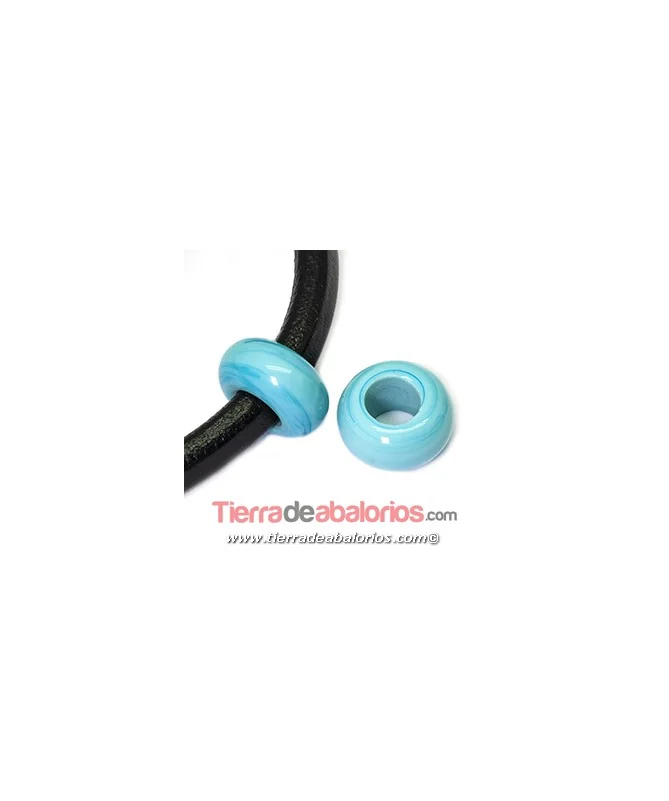 Murano Rondel 22mm Agujero 10mm, Turquesa Mate Brillo | Tierra de Abalorios