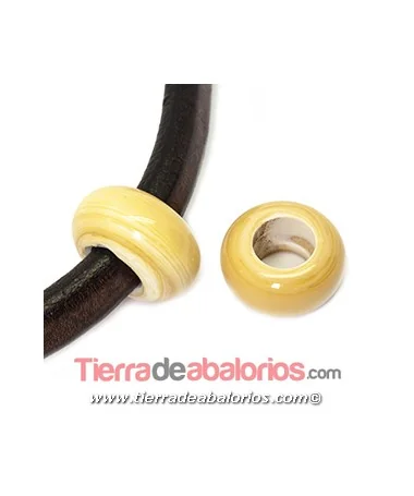 Murano Rondel 22mm Agujero 10mm, Beige Efecto Piedra Brillo | Tierra de Abalorios