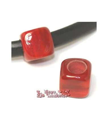 Cubo Murano 22mm Agujero 10mm, Rojo Brillante