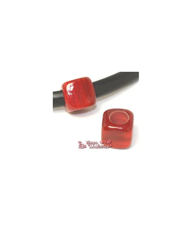 Cubo Murano 22mm Agujero 10mm, Rojo Brillante