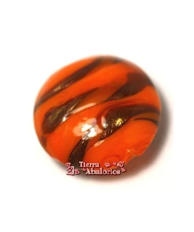 Moneda Murano 20mm Agujero 1,2mm, Naranja Irisado Oro