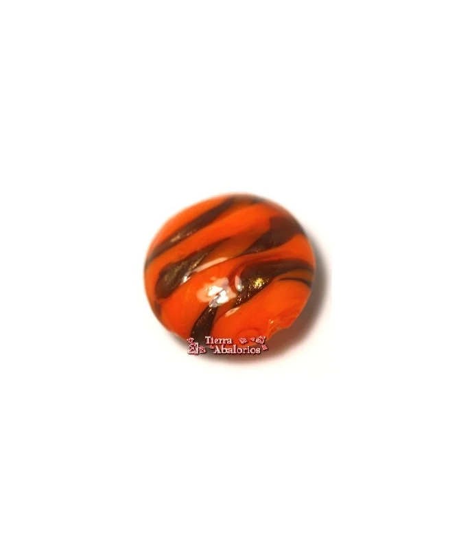 Moneda Murano 20mm Agujero 1,2mm, Naranja Irisado Oro Moneda Murano 20mm Agujero 1,2mm, Naranja Irisado Oro