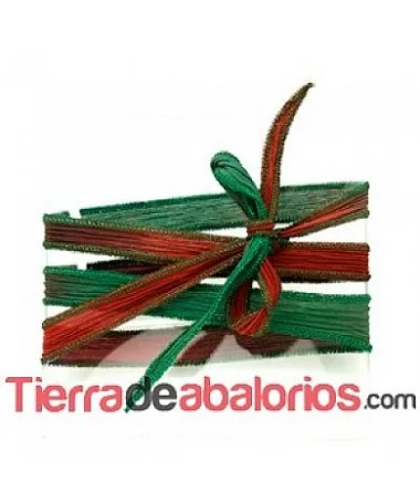 Seda Ribeteada Teñida a Mano 17mm Navideña
