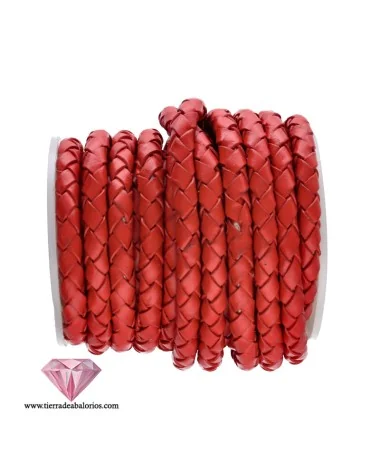 Cordón de Cuero Trenzado 5mm, Rojo