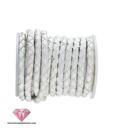Cordón de Cuero Trenzado 5mm, Blanco