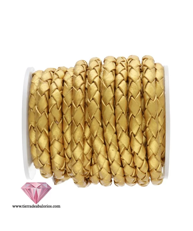 Cordón de Cuero Trenzado 5mm, Dorado Cordón de Cuero Trenzado 5mm, Dorado