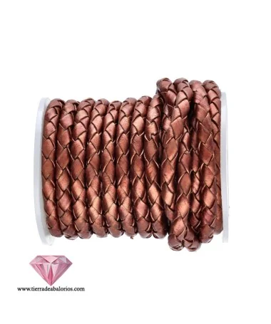 Cordón de Cuero Trenzado 5mm, Cobre Metalizado