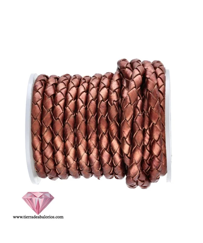 Cordón de Cuero Trenzado 5mm, Cobre Metalizado Cordón de Cuero Trenzado 5mm, Cobre Metalizado