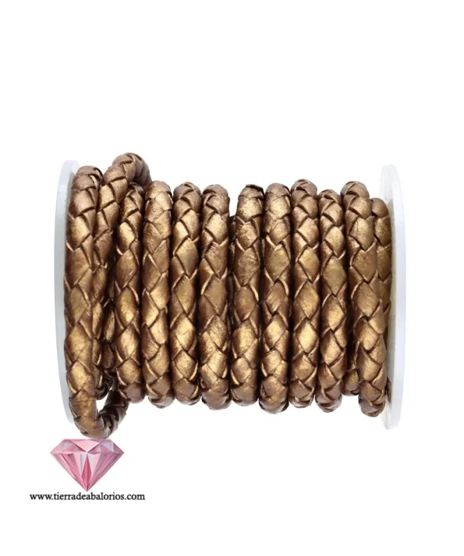 Cordón de Cuero Trenzado 5mm, Oro Viejo Cordón de Cuero Trenzado 5mm, Oro Viejo