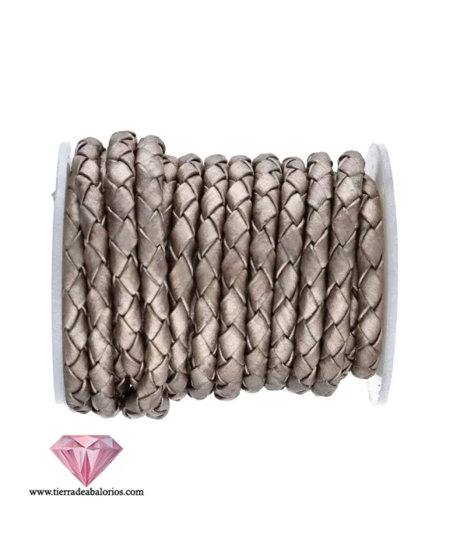 Cordón de Cuero Trenzado 5mm, Plata Vieja Cordón de Cuero Trenzado 5mm, Plata Vieja