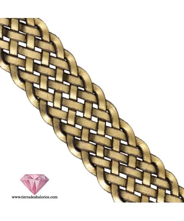 Cuero Plano Trenzado 35x2mm, Dorado Metalizado