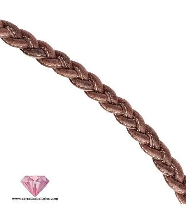 Cuero Plano Trenzado con Pespunte 10mm, Marrón (20 cm)