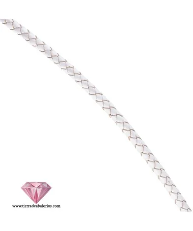 Cordón de Cuero Trenzado 6mm, Blanco