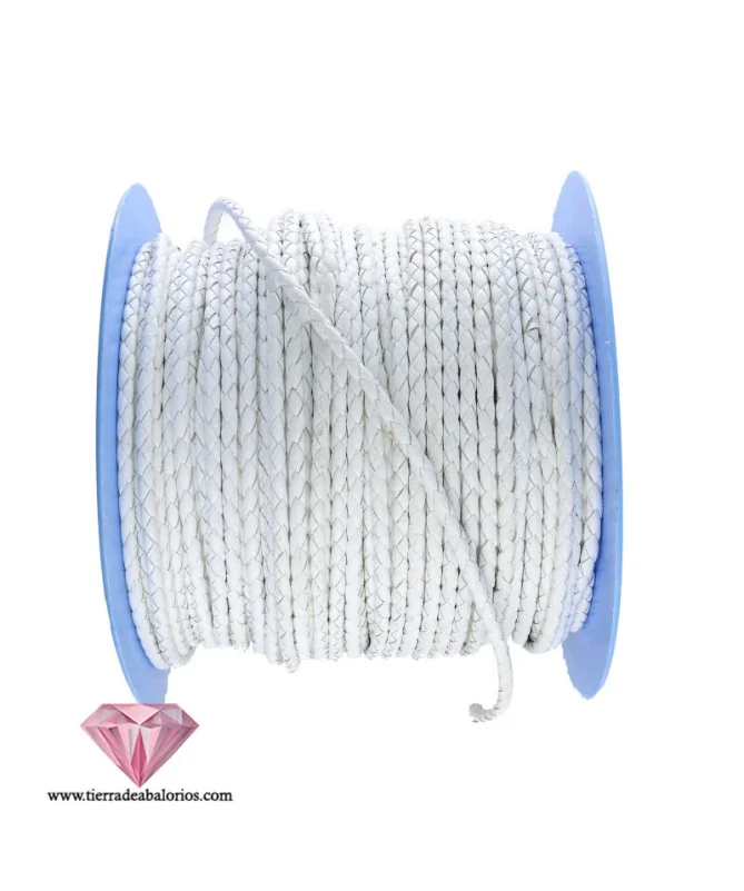 Cordón de Cuero Trenzado 3mm, Blanco Cordón de Cuero Trenzado 3mm, Blanco