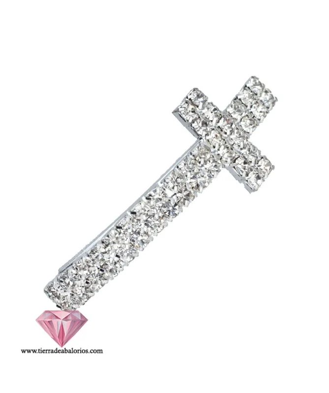 Cruz Curvada 47x18mm Agujero 3.5mm con Swarovski, Plateada