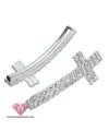 Cruz Curvada 47x18mm Agujero 3.5mm con Swarovski, Plateada