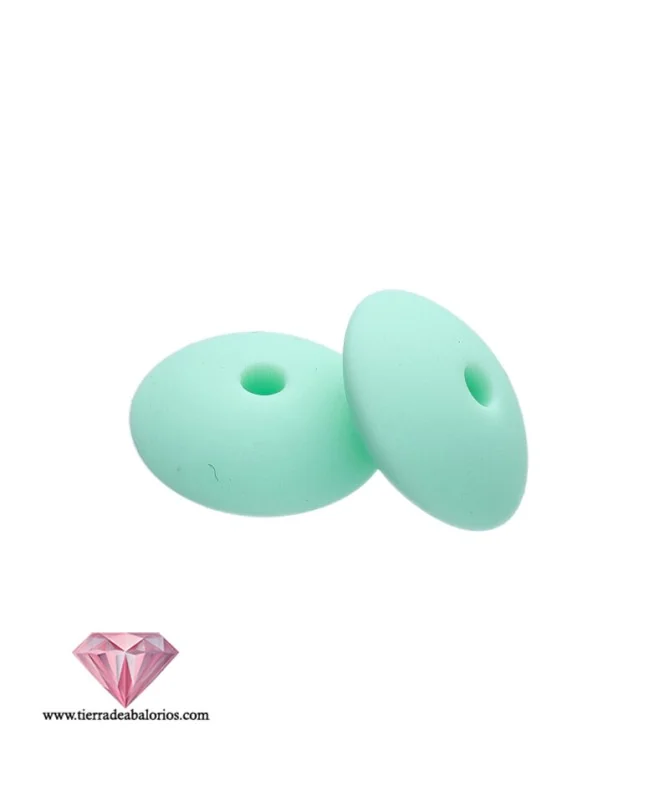 Rondel de Silicona 12x7mm Agujero 2,5mm, Verde Pastel Rondel de Silicona 12x7mm Agujero 2,5mm, Verde Pastel