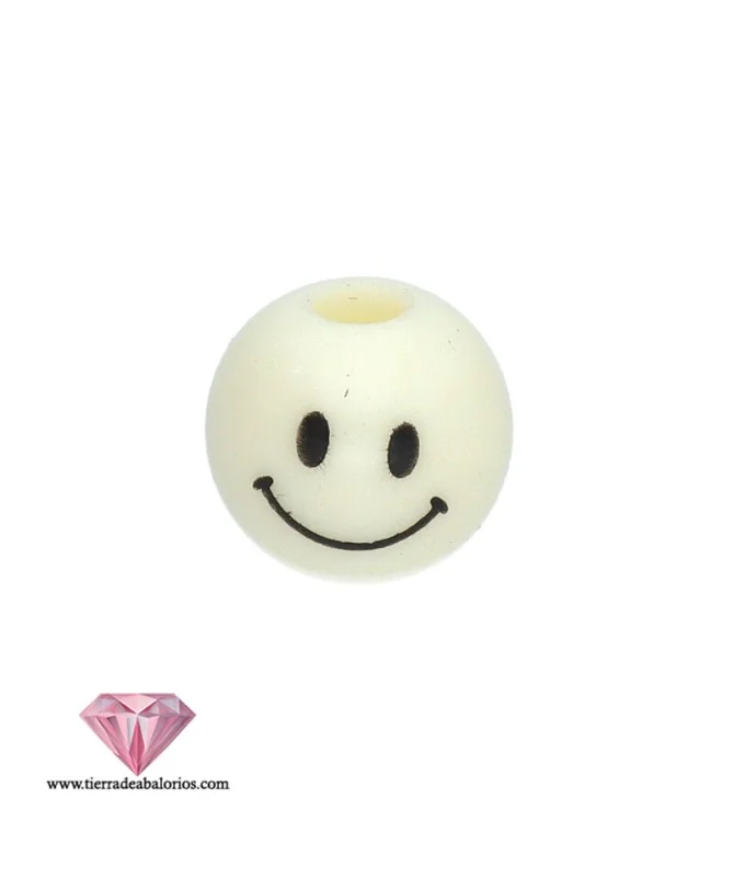 Bola Acrilica 8mm Agujero 2mm, Cara Sonriente Blanco Roto Bola Acrilica 8mm Agujero 2mm, Cara Sonriente Blanco Roto