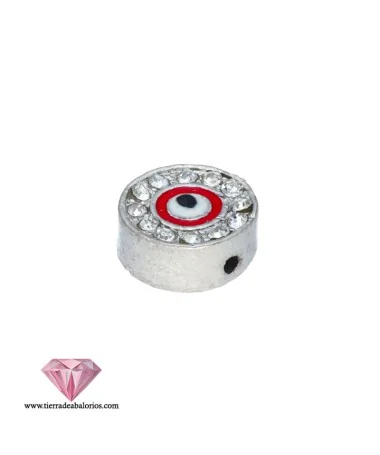 Abalorio Ojo Turco 12x5mm Agujero 1,5mm Rojo con Strass