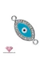 Conector Ojo Turco 34x16mm, Plateado Esmalte Turquesa, con Cristal Swarovski