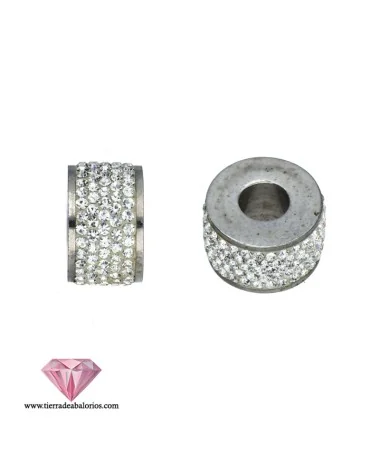 Rondel de Acero 15x9mm Agujero 6mm con Cristal Swarovski Rondel de Acero 15x9mm Agujero 6mm con Cristal Swarovski
