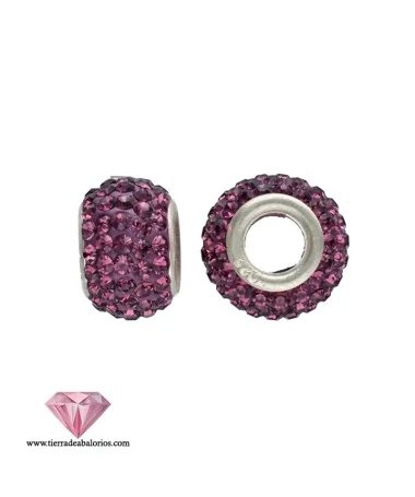 Bola 12x8mm Agujero 5mm Plata de Ley con Cristal Swarovski Amatista