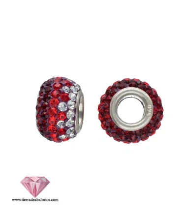 Bola 12x8mm Agujero 5mm Plata de Ley con Cristal Swarovski Rojo y Cristal