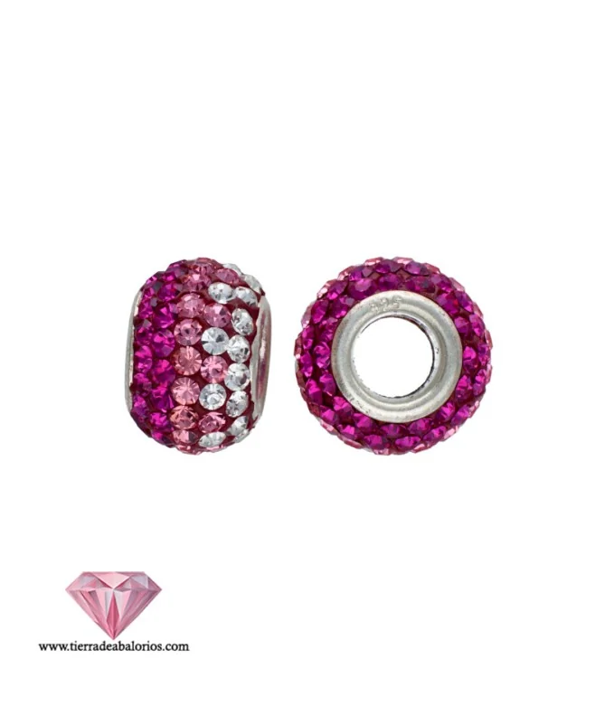 Bola 12x8mm Agujero 5mm Plata de Ley con Cristal Swarovski Rosa y Cristal