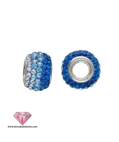 Bola 12x8mm Agujero 5mm Plata de Ley con Cristal Swarovski Azul y Cristal