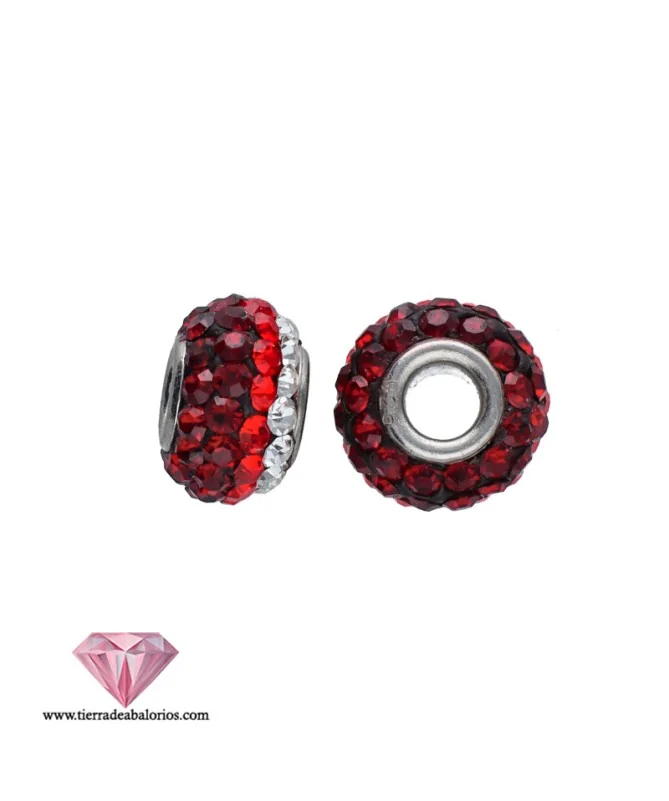 Bola Rondel 8x5mm Agujero 2,7mm Plata de Ley con Swarovski Rojo y Cristal