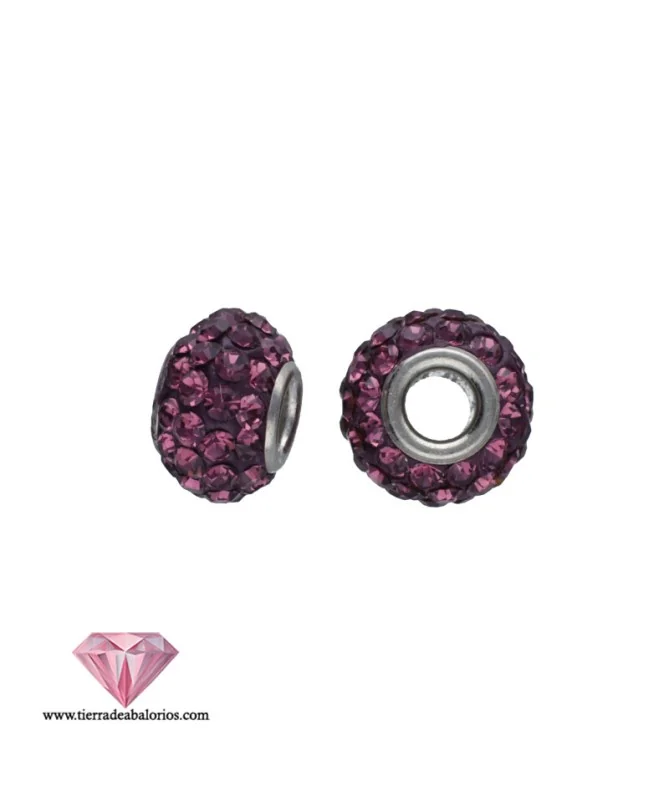 Bola Rondel 8x5mm Agujero 2,7mm Plata de Ley con Swarovski Amatista
