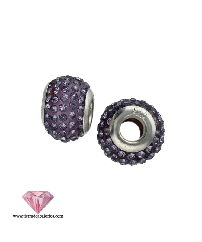 Bola Rondel 14x10mm Plata de Ley con Swarovski Tanzanite