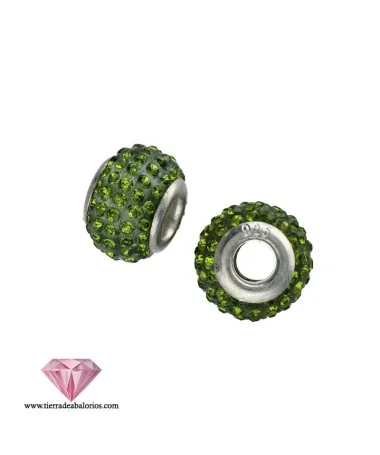 Bola Rondel 14x10mm Plata de Ley con Swarovski Olivine