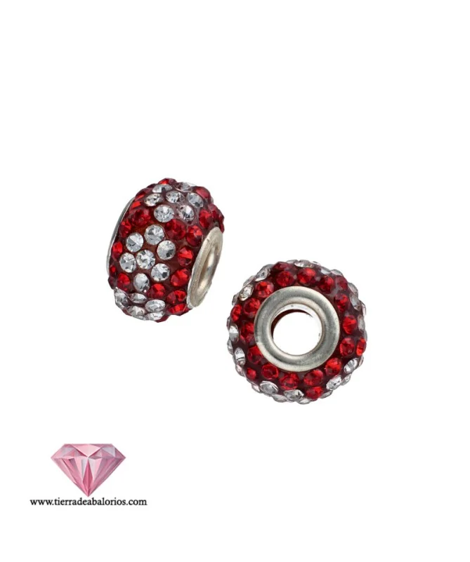 Bola Rondel 14x10mm Plata de Ley con Swarovski Rojo con Flores