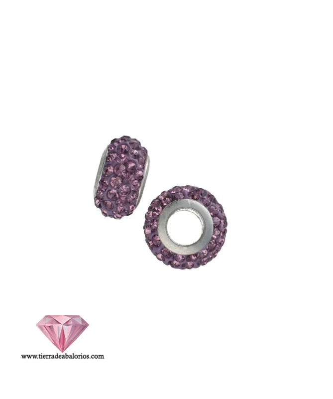 Rondel 12x7mm Agujero 5mm Plata de Ley con Swarovski Amatista