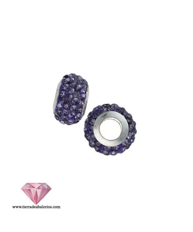 Bola Rondel 12x7mm Agujero 5mm Plata de Ley con Swarovski Tanzanite Bola Rondel 12x7mm Agujero 5mm Plata de Ley con Swarovski Tanzanite
