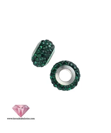 Bola Rondel 12x7mm Agujero 5mm Plata de Ley con Swarovski Esmeralda Bola Rondel 12x7mm Agujero 5mm Plata de Ley con Swarovski Esmeralda