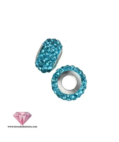 Bola Rondel 12x7mm Agujero 5mm Plata de Ley con Swarovski Aquamarine