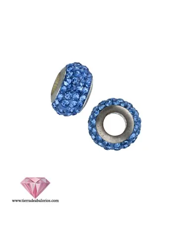 Bola Rondel 12x7mm Agujero 5mm Plata de Ley con Swarovski Light Sapphire
