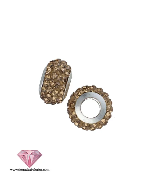 Bola Rondel 12x7mm Agujero 5mm Plata de Ley con Swarovski Golden Shadow Bola Rondel 12x7mm Agujero 5mm Plata de Ley con Swarovski Golden Shadow