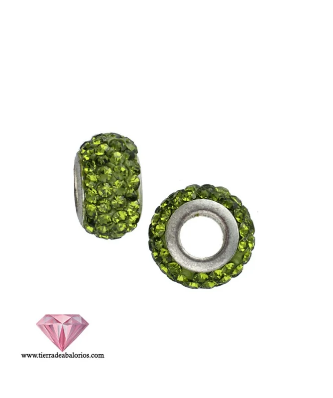 Bola Rondel 12x7mm Agujero 5mm Plata de Ley con Swarovski Olivine