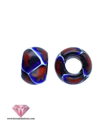 Bola Murrina 12mm Agujero 5mm, Negro, Azul y Rojo