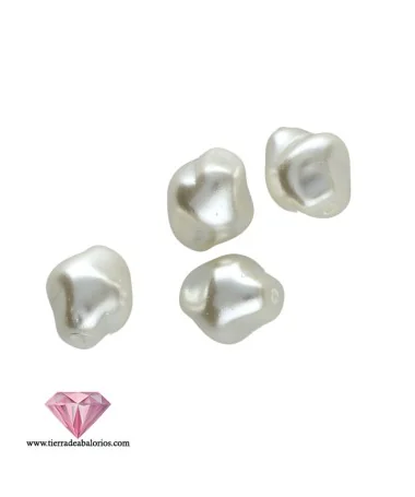Perla Barroca Irregular de Cristal Checo 11x10mm, Blanca Perla Barroca Irregular de Cristal Checo 11x10mm, Blanca