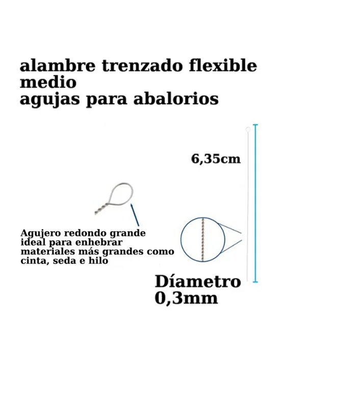 Agujas de Enfilar de Acero, Ojo Colapsable 6,35cm largo