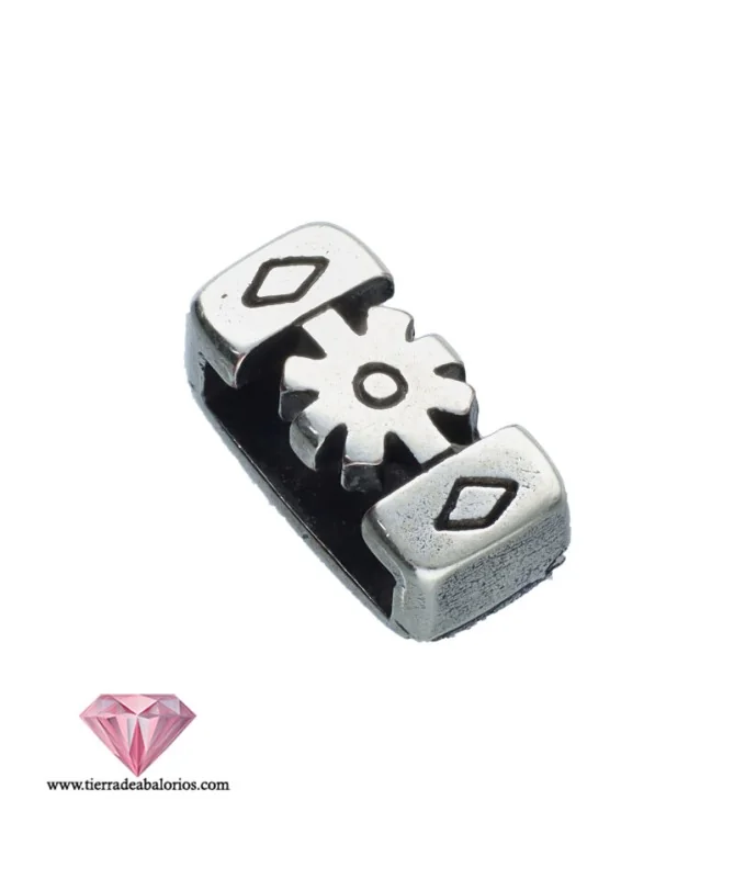 Entrepieza Pasador Flor y Rombos 13x6mm Agujero 10x2,4mm, Plateado Entrepieza Pasador Flor y Rombos 13x6mm Agujero 10x2,4mm, Plateado