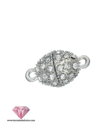 Cierre Oval Strass con Imán 26x13mm, Plateado Cierre Oval Strass con Imán 26x13mm, Plateado