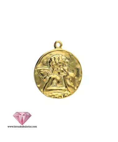Colgante Medalla Angel Pensativo 24mm, Dorada Colgante Medalla Angel Pensativo 24mm, Dorada