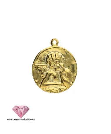 Colgante Medalla Angel Pensativo 38mm, Dorada