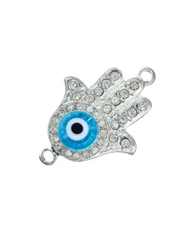 Conector Mano de Fátima y Ojo Turco 38x28mm con Swarovski Conector Mano de Fátima y Ojo Turco 38x28mm con Swarovski - Tierra de Abalorios