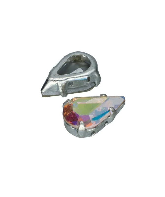 Pearshape Engastada Preciosa 13x8mm, Cristal AB | Tierra de Abalorios